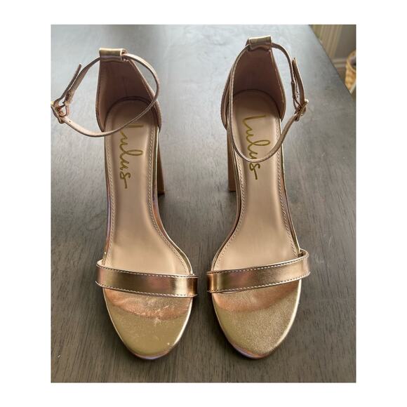 Lulus Shoes - Lulus Taylor Ankle Strap Heels Women's 6.5 Rose Gold Vegan Leather Block Heel